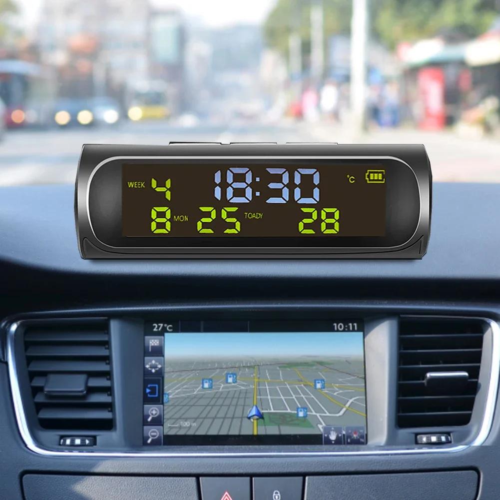 Car Digital Solar Clock With LCD Time Date In-Car Temperature Display for Outdoor Personal Car Part Decoration