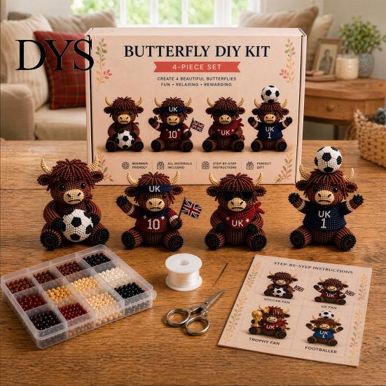 Sammlerstück Perlenkunst 3D Perlen Hochlandkuh Bausatz für Erwachsene, Kleine Tiere, DIY-Bausatz, Bastelset Perlenstickerei-Sets, 4 Niedliche Designs Thematisch