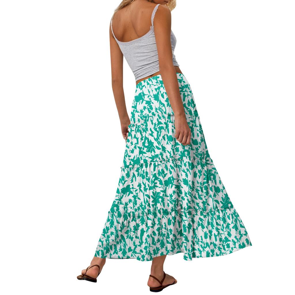 Dámská tištěná elastická pas volný lem dlouhá sukně