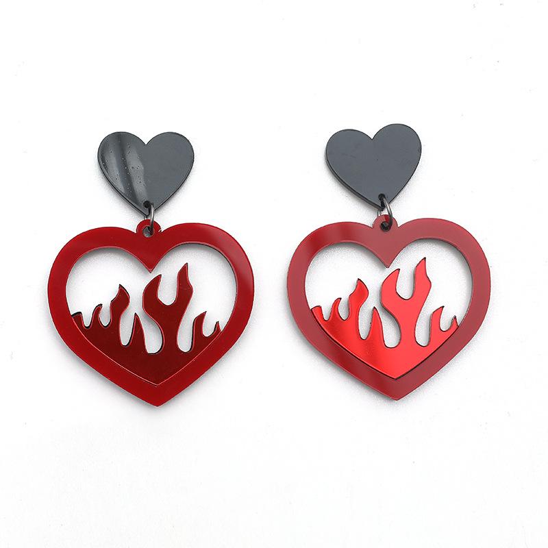 Trendy Niche Acrylic Heart Flame Earrings - European American Style