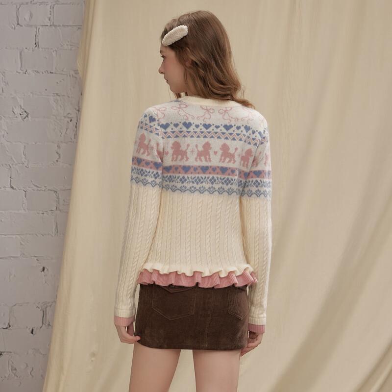 UNIFREE Fair Isle Ruffle Trim Long Sleeve Sweater