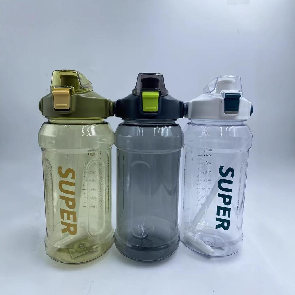 Large Capacity Sports Kettle 2 Liters Trend Straw Cup with Scale, Portable, Simple, Leak-proof and Drop-resistant Water Cup