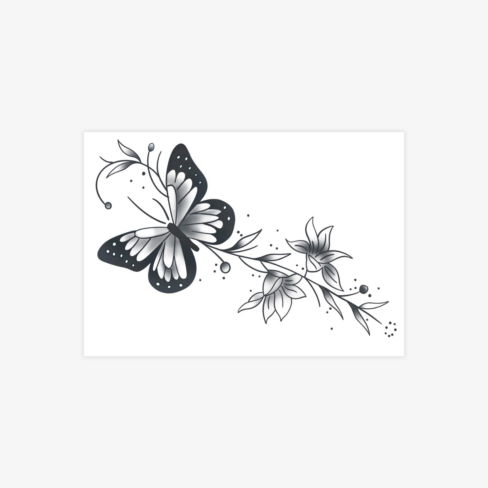 Small Fresh Flower Butterfly Tattoo Sticker, Simple And Beautiful Collarbone Tattoo Sticker 10*7