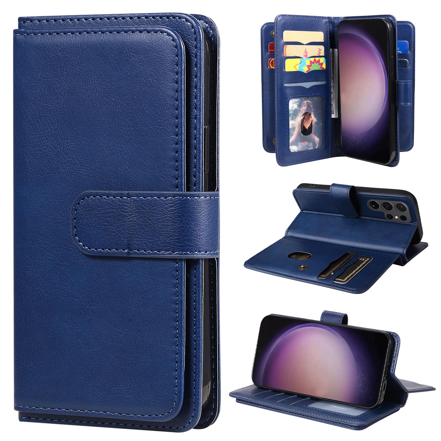 

For Samsung Galaxy S24 Ultra Leather Case with 10 Card Holder Phone Cover Stand Blue