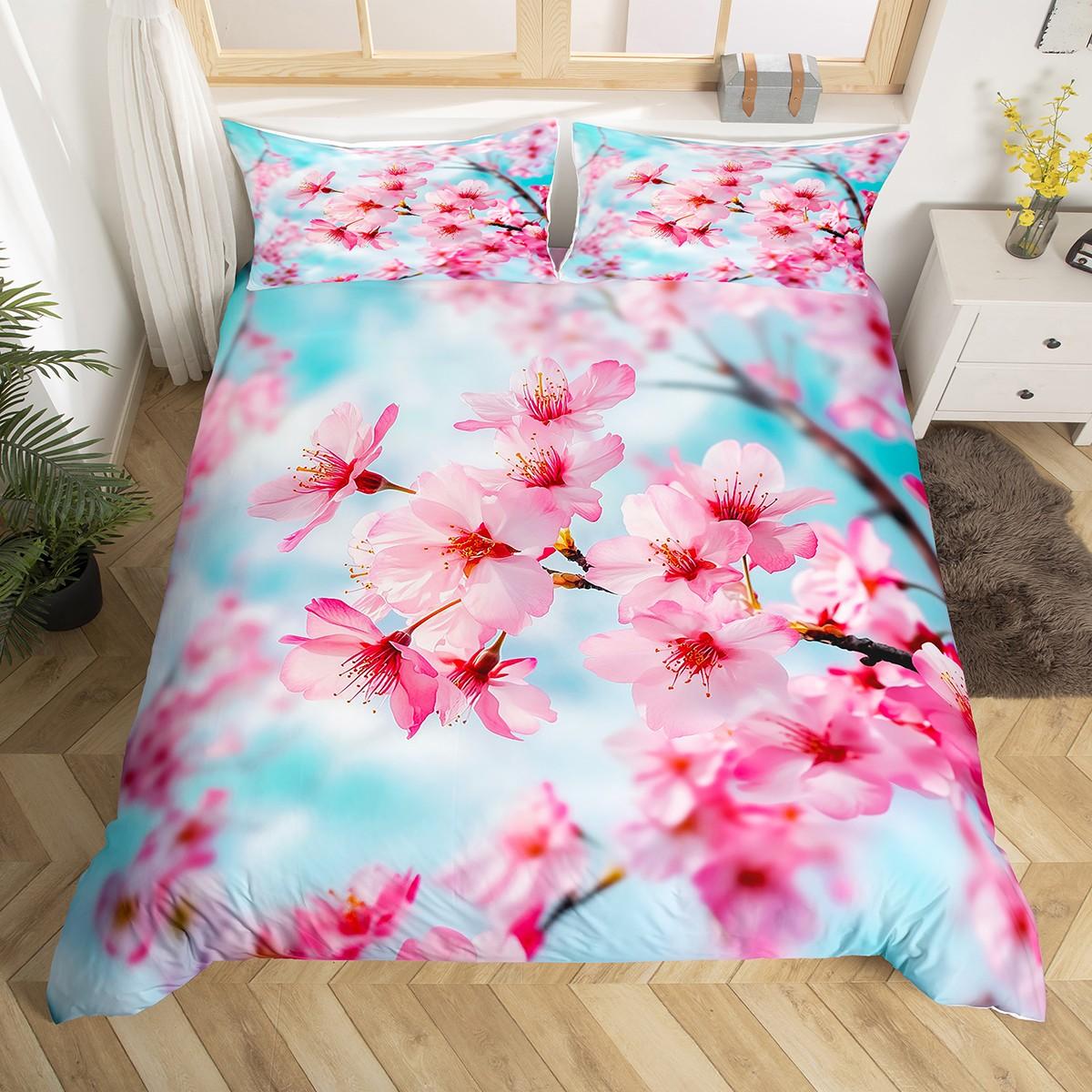 

Homewish Pink Cherry Blossoms Duvet Cover Set for Girls,Romantic Flower Floral Bedding Set,Japanese Style Bed Set DE XS 100x135cm 2pcs&set