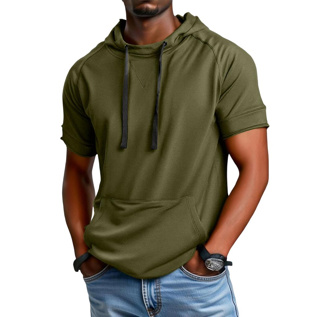 Men's  Loose  Fitting  Pocket  Casual  Sports  Hooded  Short  Sleeved  T,Shirt