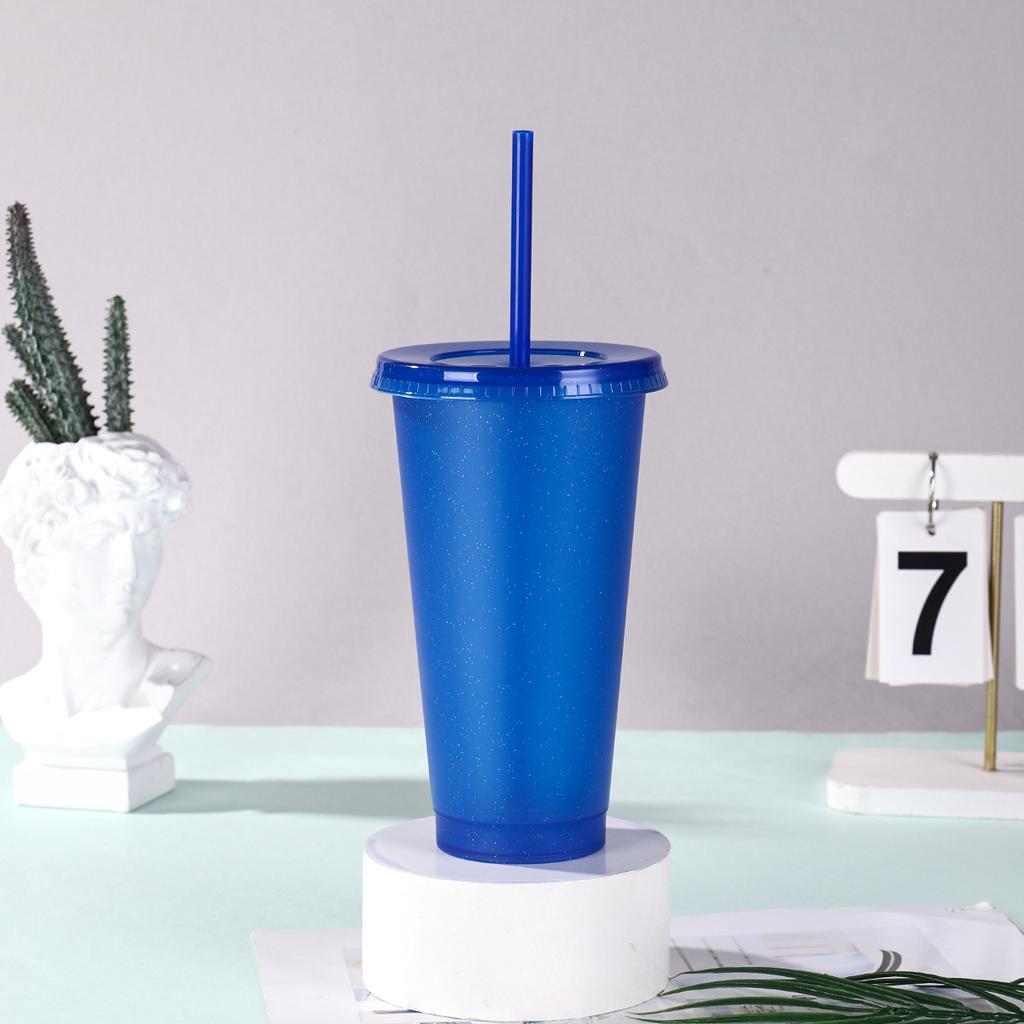 Water bottlePP temperature-sensing glitter color-changing cup large capacity 710ml single-layer plastic cup summer portable straw cup