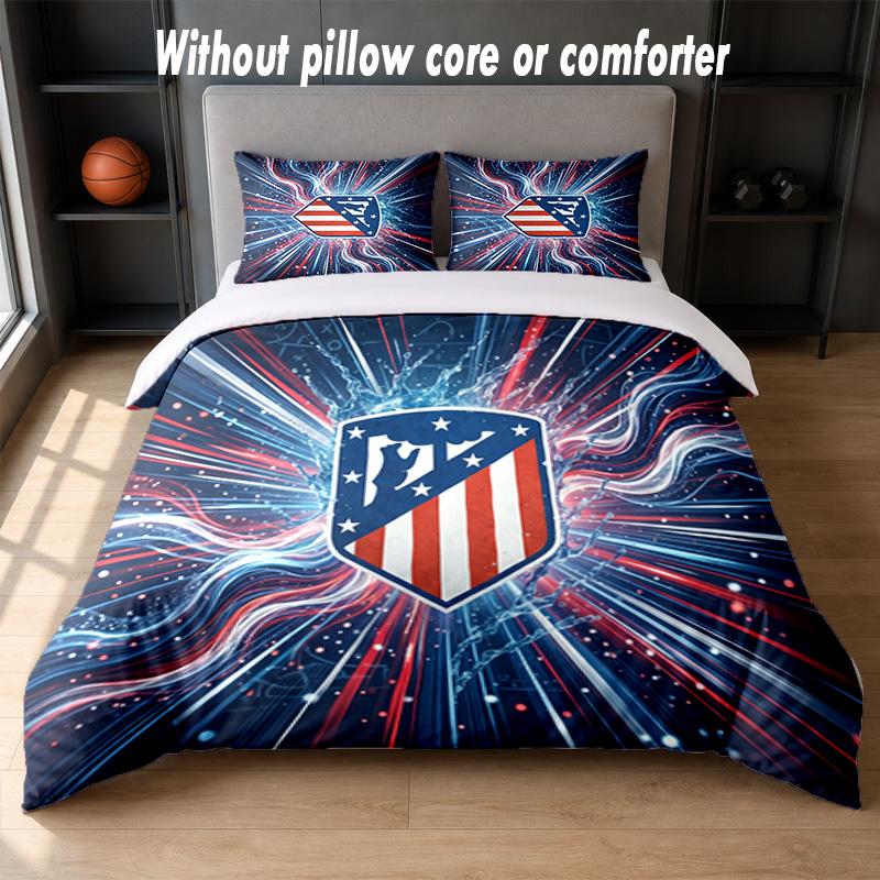Set Biancheria da Letto Design Atletico Madrid 1 Copripiumino + 2 Federe Morbido Traspirante Biancheria da Letto per la Casa