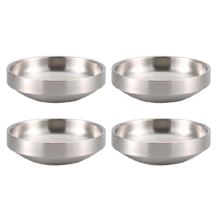 

4Pcs Double Layer Small Plates Round Seasoning Dishes Stainless Steels Rice Bowl Appetizer Plates Easy to Clean S
