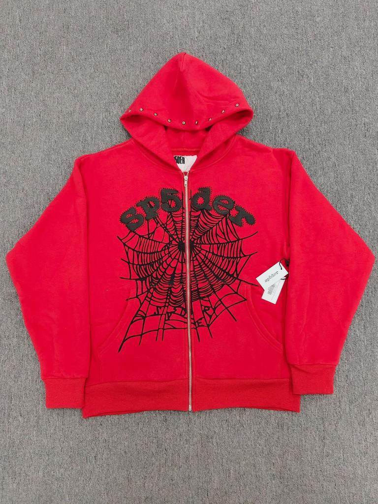 Grenzüberschreitend 555555 Reißverschluss Hoodie Klassisch Spinnennetz Reißverschluss Baumwolle Kapuzenpullover Sp5der Pullover Jacke