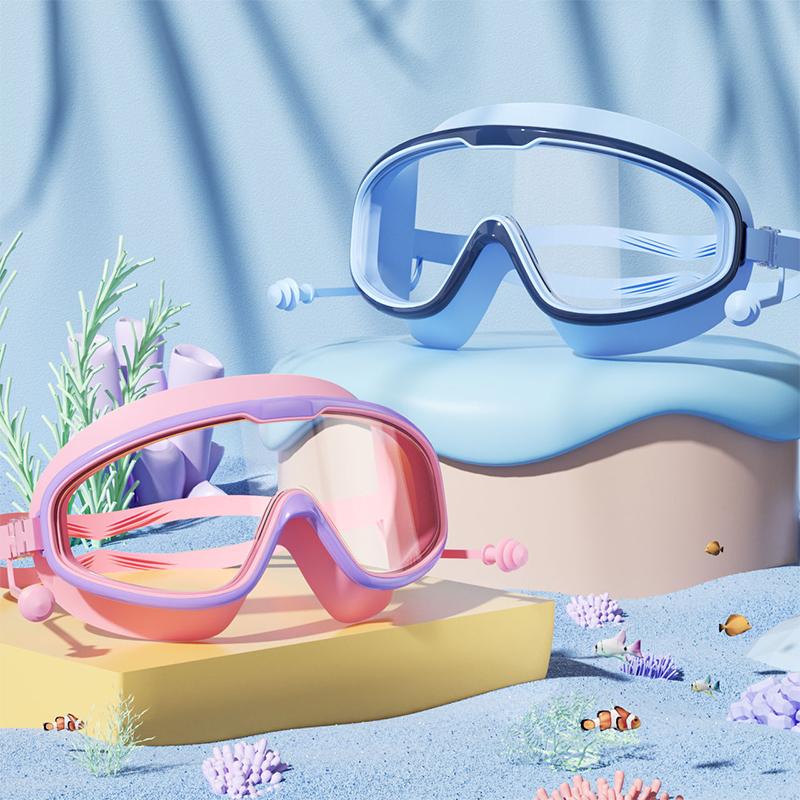 Swimming Goggles Large Frame Swimming Goggles Large Frame Hd Wide-Angle Anti-Fog Uv Protection Child Swimming Goggles No Leakage
