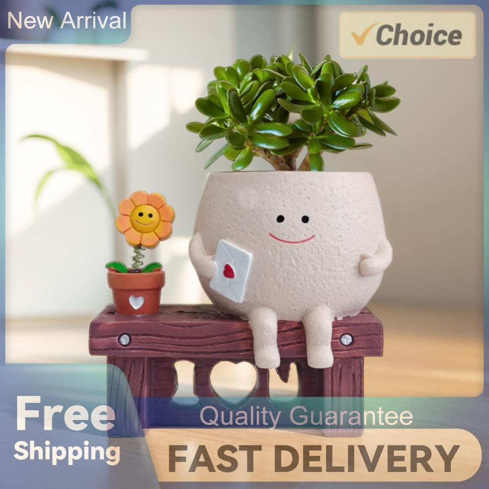 Cache-pot tête fleur mignonne unique en résine, pot de plante guitare mignonne, pots à succulentes uniques chaise longue pour plantes d'intérieur et d'extérieur