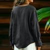 Women's Color Casual V-neck Long Sleeved Pullover Cotton And Linen Top