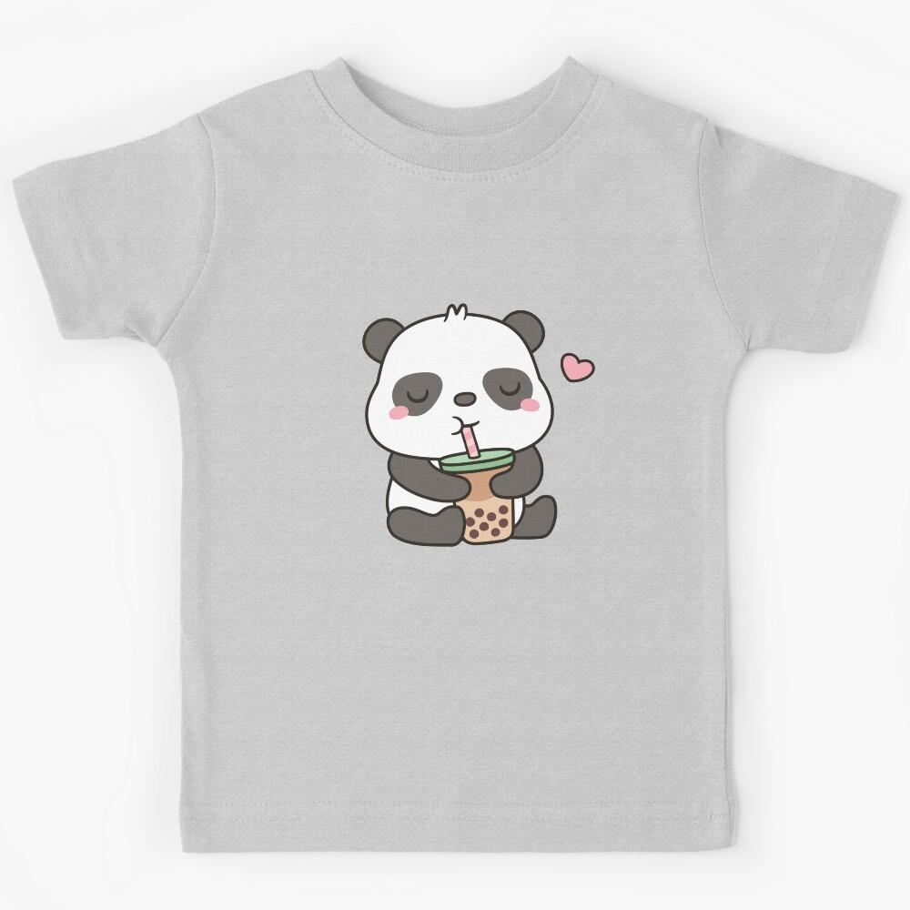 Cute Little Panda Enjoying Boba Tea Kids T-Shirt 130
