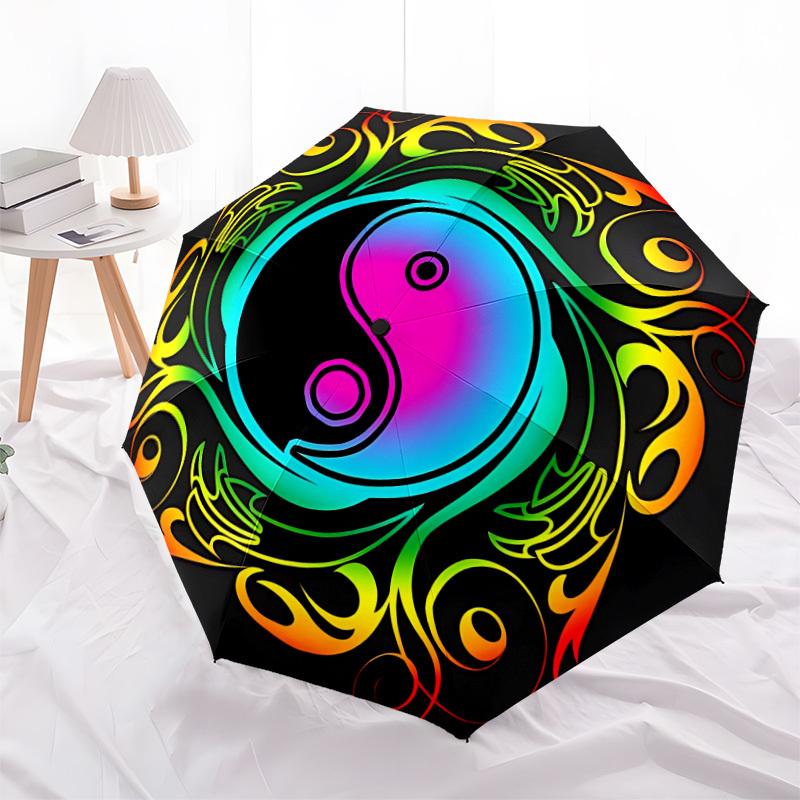 1pc Yin Yang Symbol Fashionable Automatic Opening/Closing Folding Umbrella with 8 Iron Bones, Plastic Handle yy251015013