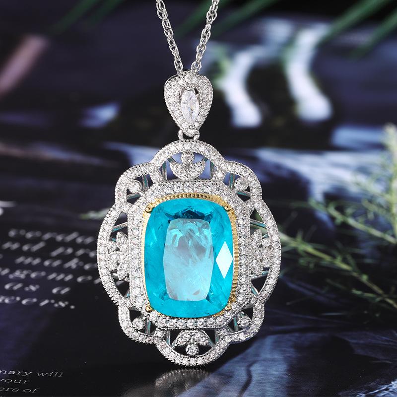 Jewelry Copper Bottom Gold-Plated Simulation Corundum Fat Rectangular Temperament Senior Pendant 15 * 20