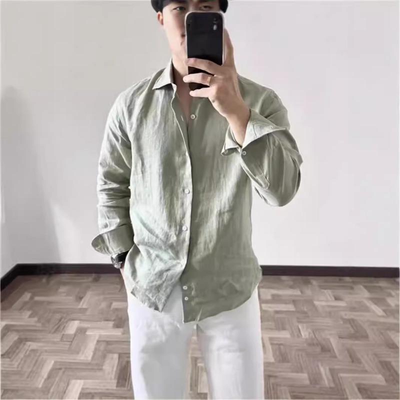 Men Loose Breathable Solid Color Long Sleeve Casual Daily Shirt
