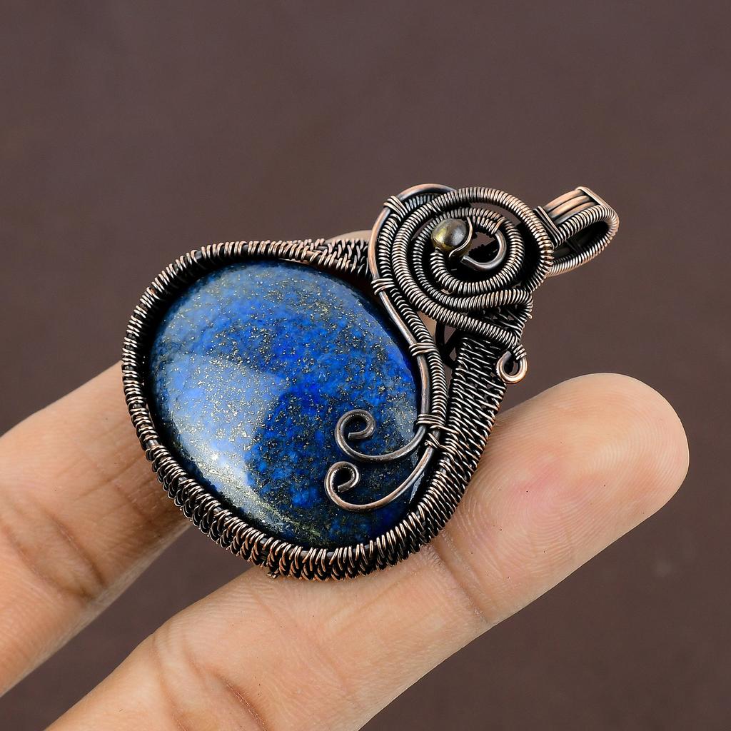 Lapis Lazuli Handmade Copper Wire Wrap Gift Jewelry Pendant 2.24" c4C67