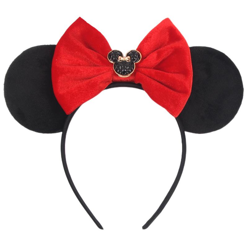 Disney Mickey 3.3"Velvet Ears Headband For Girls Soft Bow Hairband Halloween Festival Party Christmas DIY Hair Accessories