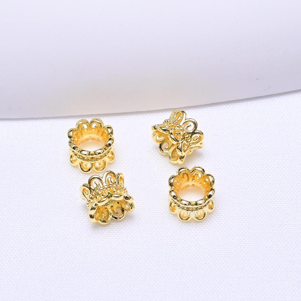18k Gold Plated Three-Way Spacer Beads, Colorfast Hollow Flower Petal Design for DIY Braided Rope Beading Accessories.