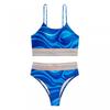 Costume da bagno Donna Pezzo unico Sexy Bikini Vita Alta Stampa Blu Copri pancia Collo Stretto