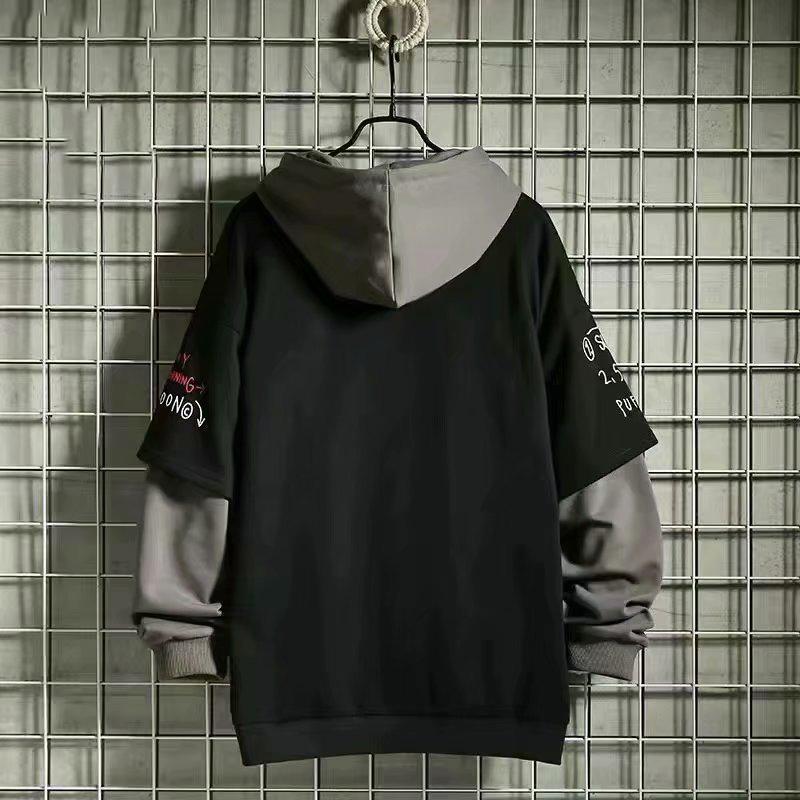 Spring Autumn Men's Sweater Retro Hooded Print Sweatshirt Loose Hoodie Fleece Padded Jacket