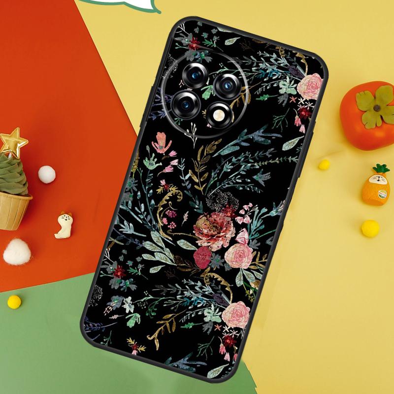 Midnight Floral Back Case For OnePlus 15 13R 13 13T 12 12R 11 10 10T 8T Nord CE 5 2 3 4 Lite N20 N30 Cover