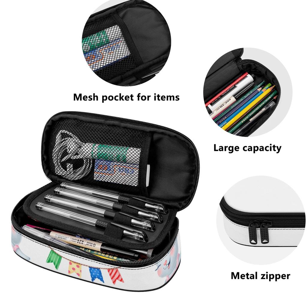 Pen Case Printed Durable 300D Polyester Zipper Closure with Mesh Pocket Removable Divider and Pen Slots for Everyday Study