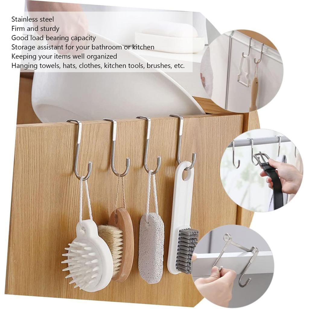 4PCS Double Hanging Hook Stainless Steel Strong Bearing Door Hanger Hook for Hats Clothes Towel