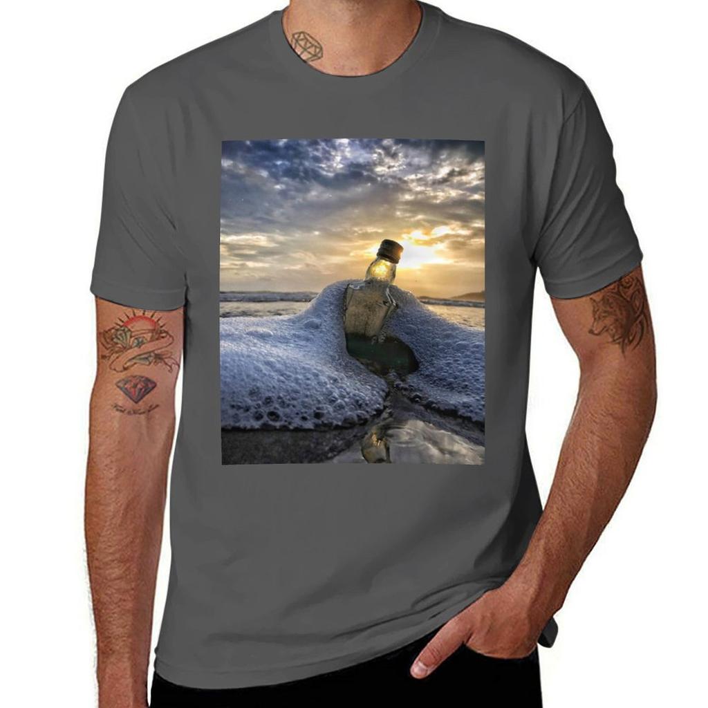 Bottle on beach TShirt Casual Pattern Print Tee Shirt