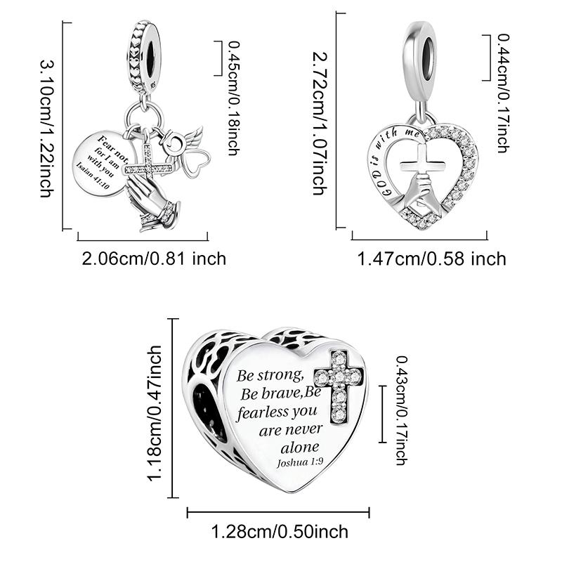 Copper Love Heart Cross Prayer Pendant Charm Ball Suitable For Bracelets Diy Women'S High Quality Fine Jewelry