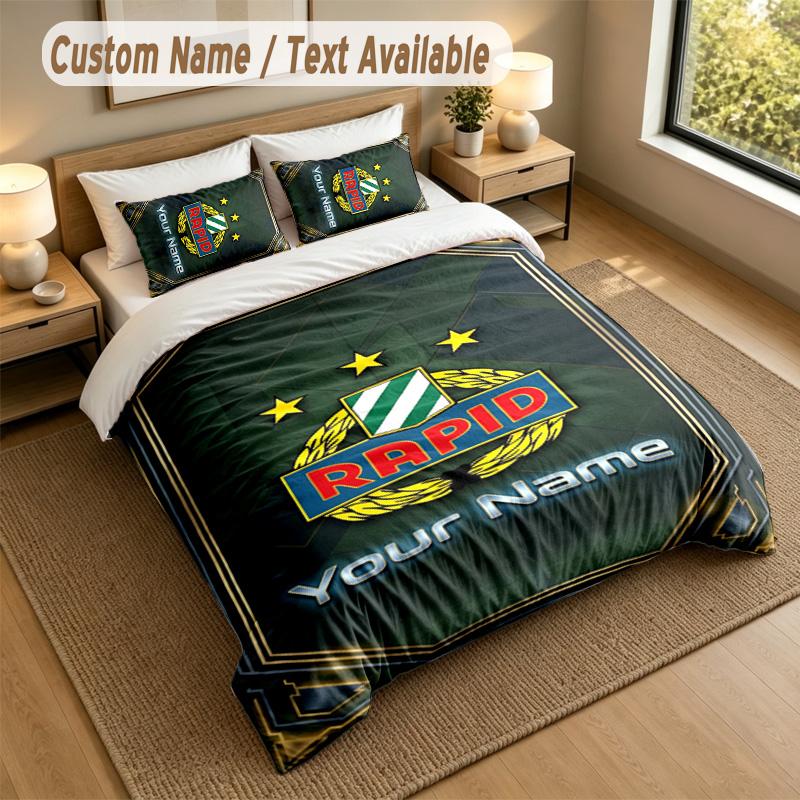 3Pcs Bedding Set Custom Name Text, 1 Sheet 2 Pillowcases Home Bed DecorRapid Wien FC