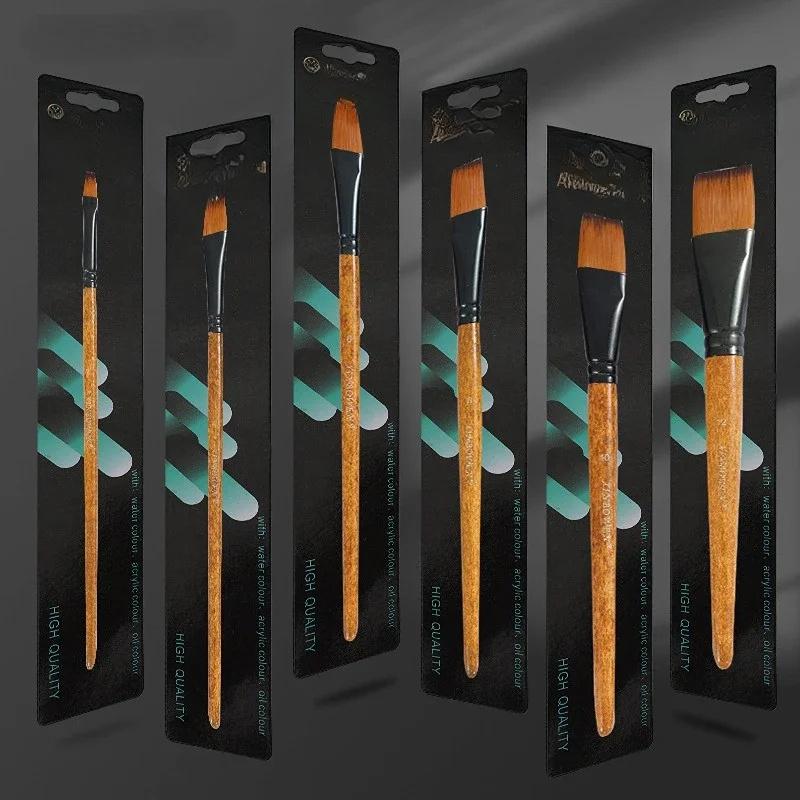 Pinceau professionnel en nylon à grain de bois, pour peinture à l'huile, aquarelle, calligraphie, gouache, acrylique, fournitures de peinture artistique