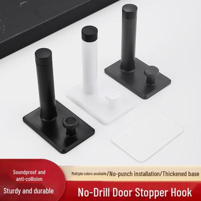 Silent Anti-Collision Door Stopper and No-Punch Hook for Bathroom or Room Doors