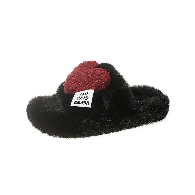 Premium thick bottom fluffy slippers women wear new autumn and winter Internet celebrity peach heart plush heightening cotton slippers