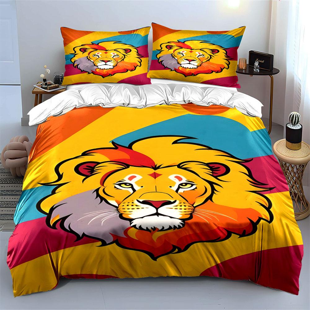 Colorful lion face motif. Bedding sets Duvet cover sets Duvet covers Pillowcases(1*Duvet Cover 2*Pillowcases without duvet insert)