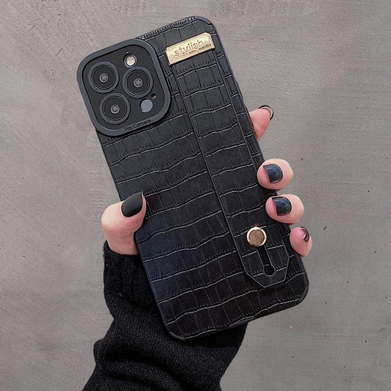 The Crocodile Pattern Wristband Is Suitable for The IPhone 14promax Phone Case Stand and The IPhone 13 Leather Pattern 12 Anti-drop Protective Case