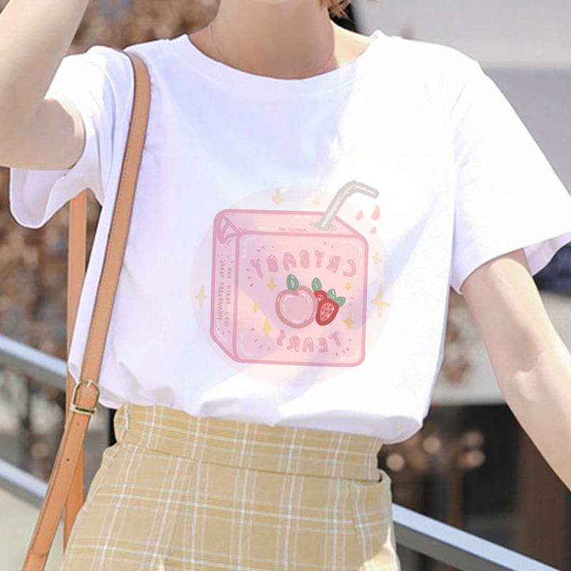 Cartoon Peach Juice Japanses Aesthetic Grunge T Shirt Women Harajuku Cute Kawaii Pink Summer Casual Tumblr Outfit Fashion Tops