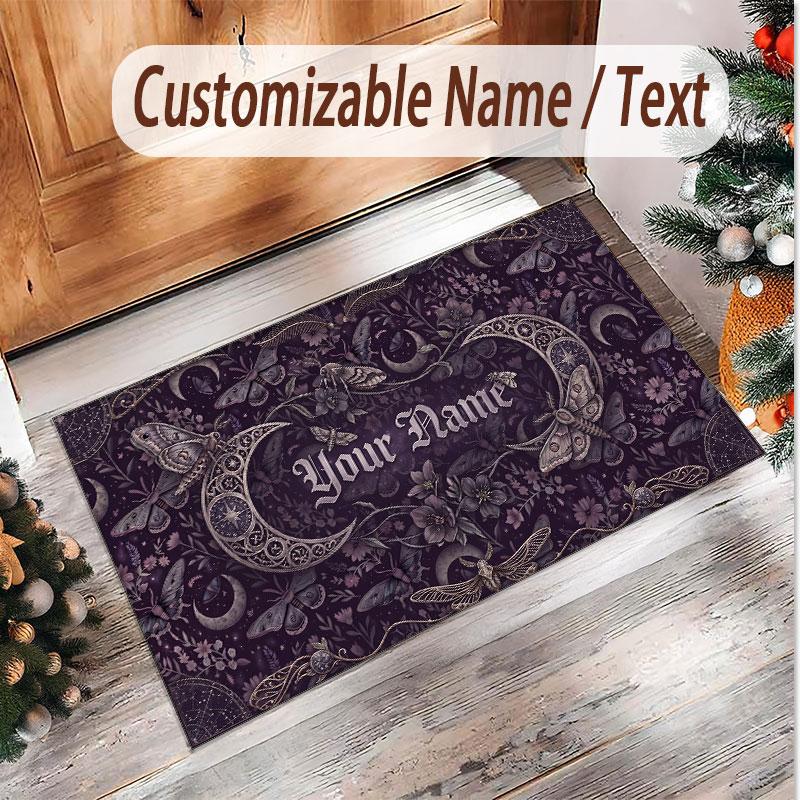 Rose Floral Theme Soft Crystal Velvet Rug Custom Name & Text Print Non Slip Floor Rug for Bedroom Living Room