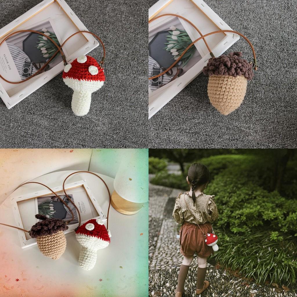Cute Mini Handwoven Children's Bag With Stylish Mushroom Design For Girls
