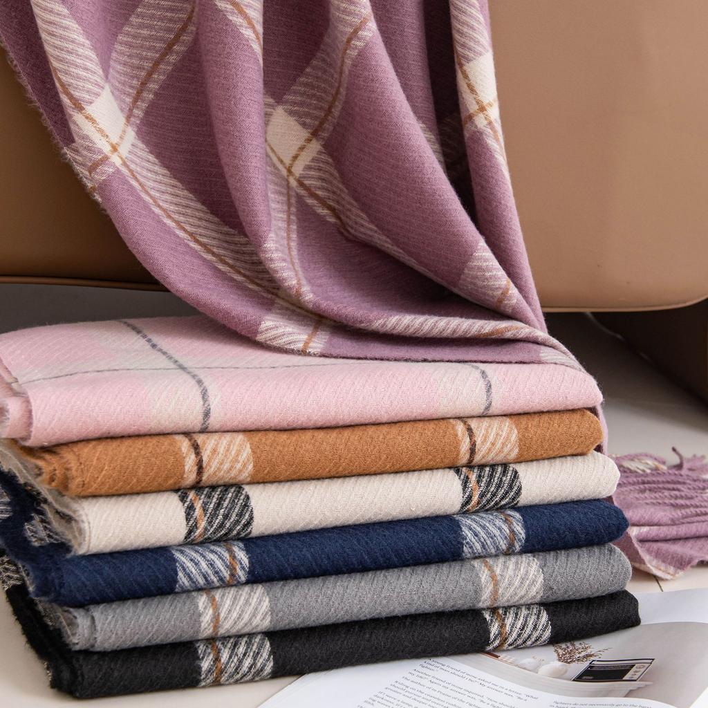 Scarf Women's Autumn and Winter Atmosphere Plaid Shawl New Versatile Fashion Scarf Double Sided Thickened Dual Use