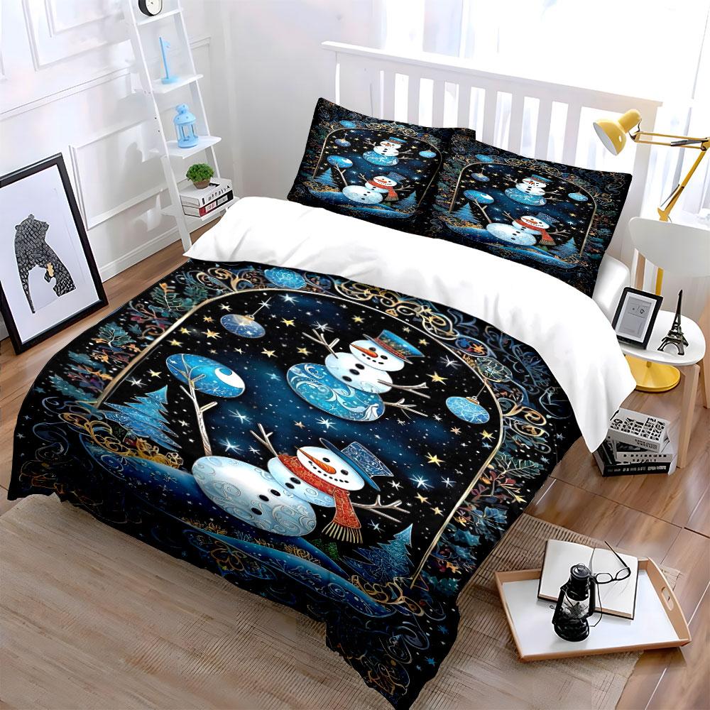 Snowmen with decorative ornaments. Bedding sets Duvet cover sets Duvet covers Pillowcases(1 * Duvet Cover 2 * Pillowcases without duvet insert)