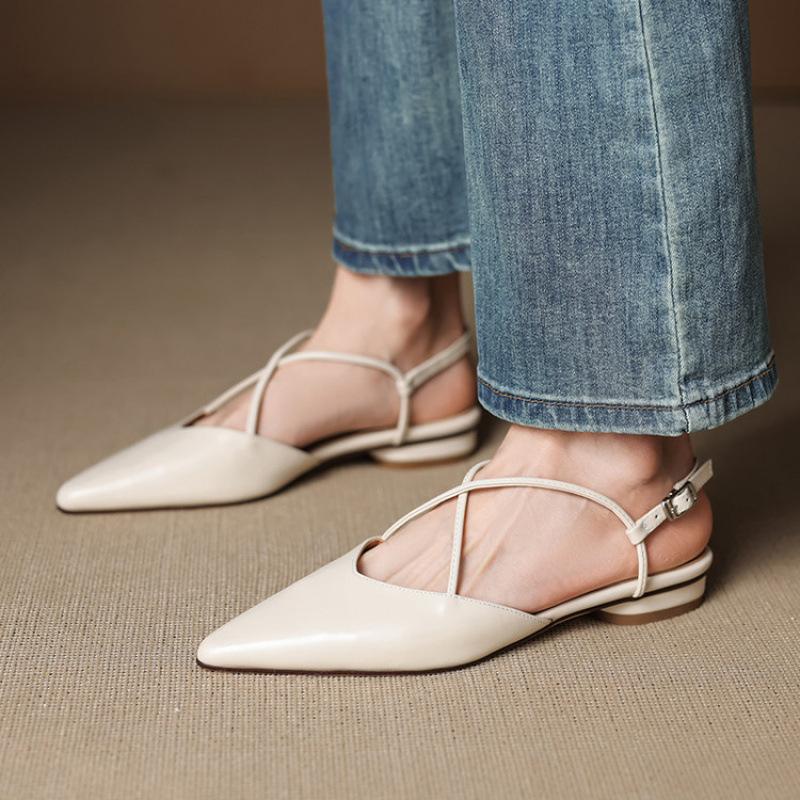 Summer Women's Bag Head Sandals New Size Flat-soled Sandals Women's Pointed Head Korean Version Back Empty Sandals Beef Tendon Soft Sole