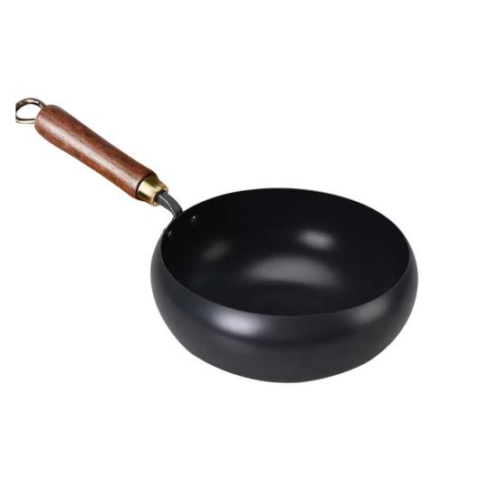 Traditional Wok Hammered Iron Pan with Non-Stick Coating Wooden Handle Frying Pan
