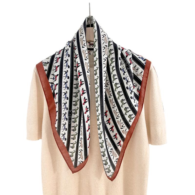 Designer Niche Personalized Printed Square Scarf Japanese and Korean High-end Sense Elegant Temperament Herringbone Silk Scarf Decorative Scarf