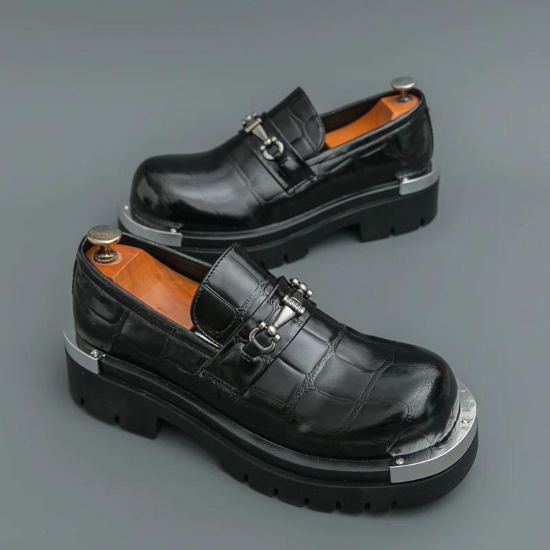 Retro Men's Chunky Sole Shoes Patent Leather Elevator Oxfords Casual Big Size Fashion Sneakers for Men Height Increasing Shoes