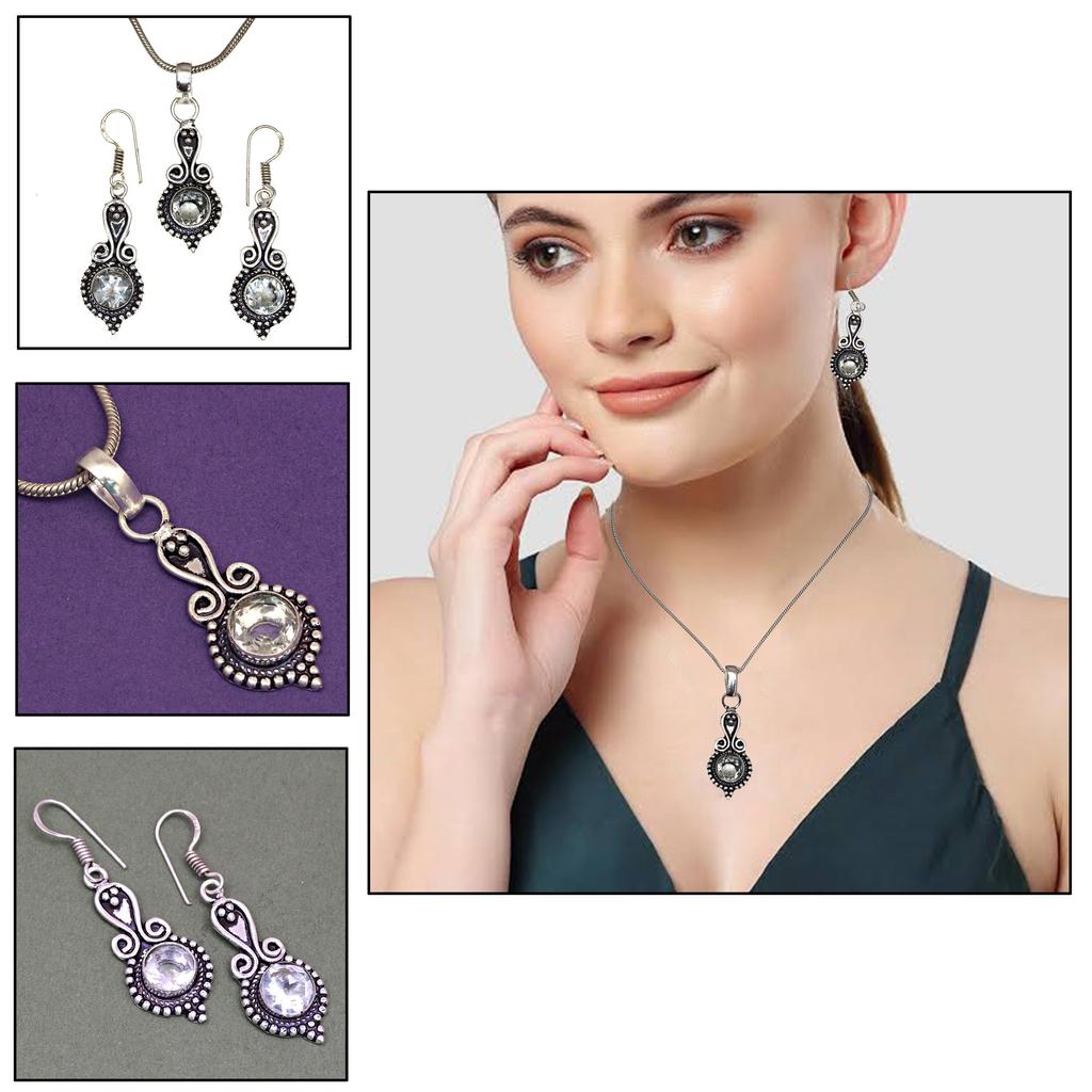 Topaz Set White Pendant Earrings Jewelry Necklace Gemstone  Blue