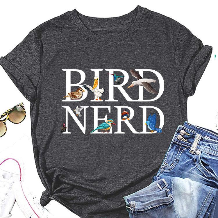 New summer fashion shortsleeved Tshirt Bird Nerd Tee printed casual Womens crewneck top with pullover