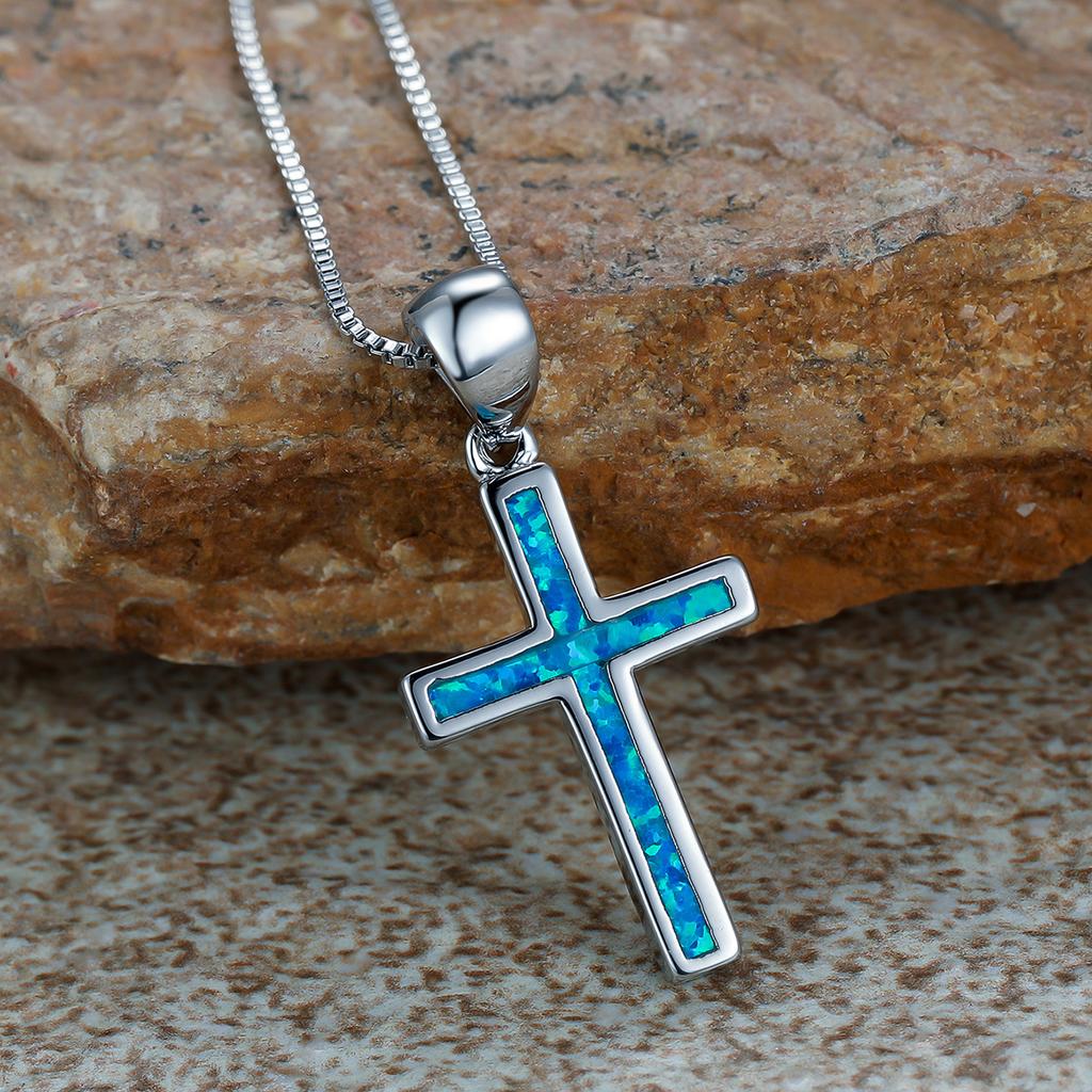 Blue Cross Necklace Womens Versatile Pendant Necklace