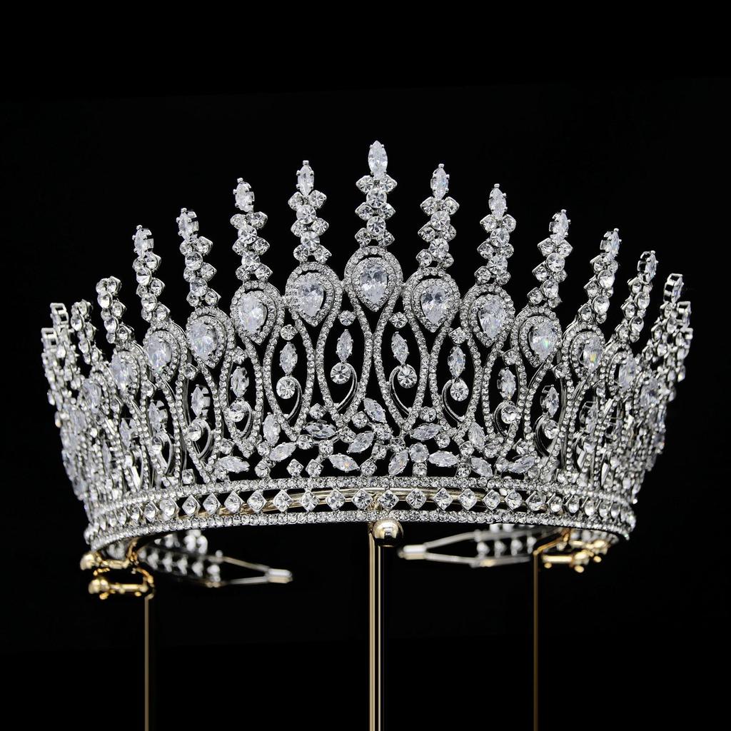 New Luxury Summer Oversized Bridal Crown Headpiece, Princess Crown Wedding Hair Accessory